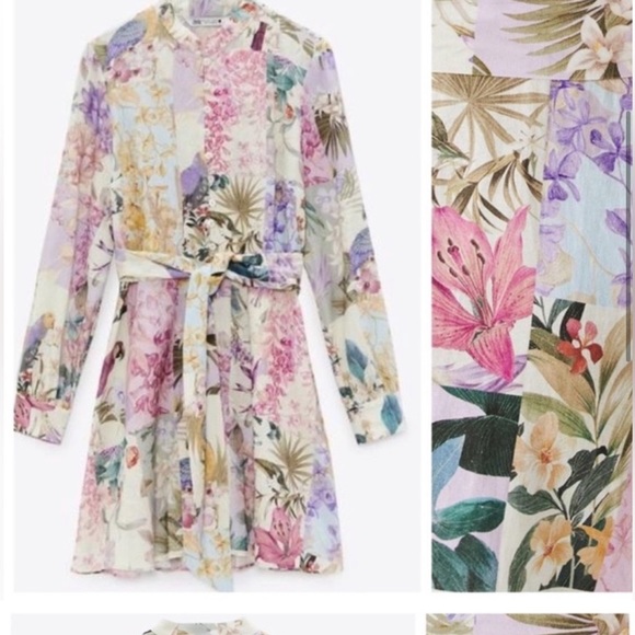 Zara Floral Linen Dress Size Medium - Picture 2 of 7